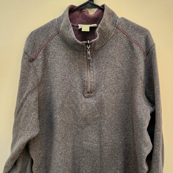 Tommy Bahama Sweater Men's XL Gray, interor is Red 1/4 Zip Pullover Mock Neck - Picture 1 of 6